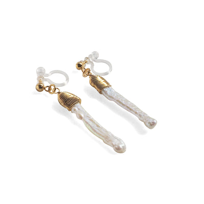 Freshwater pearl bar invisible clip on earrings - miyabigracejewelry.com