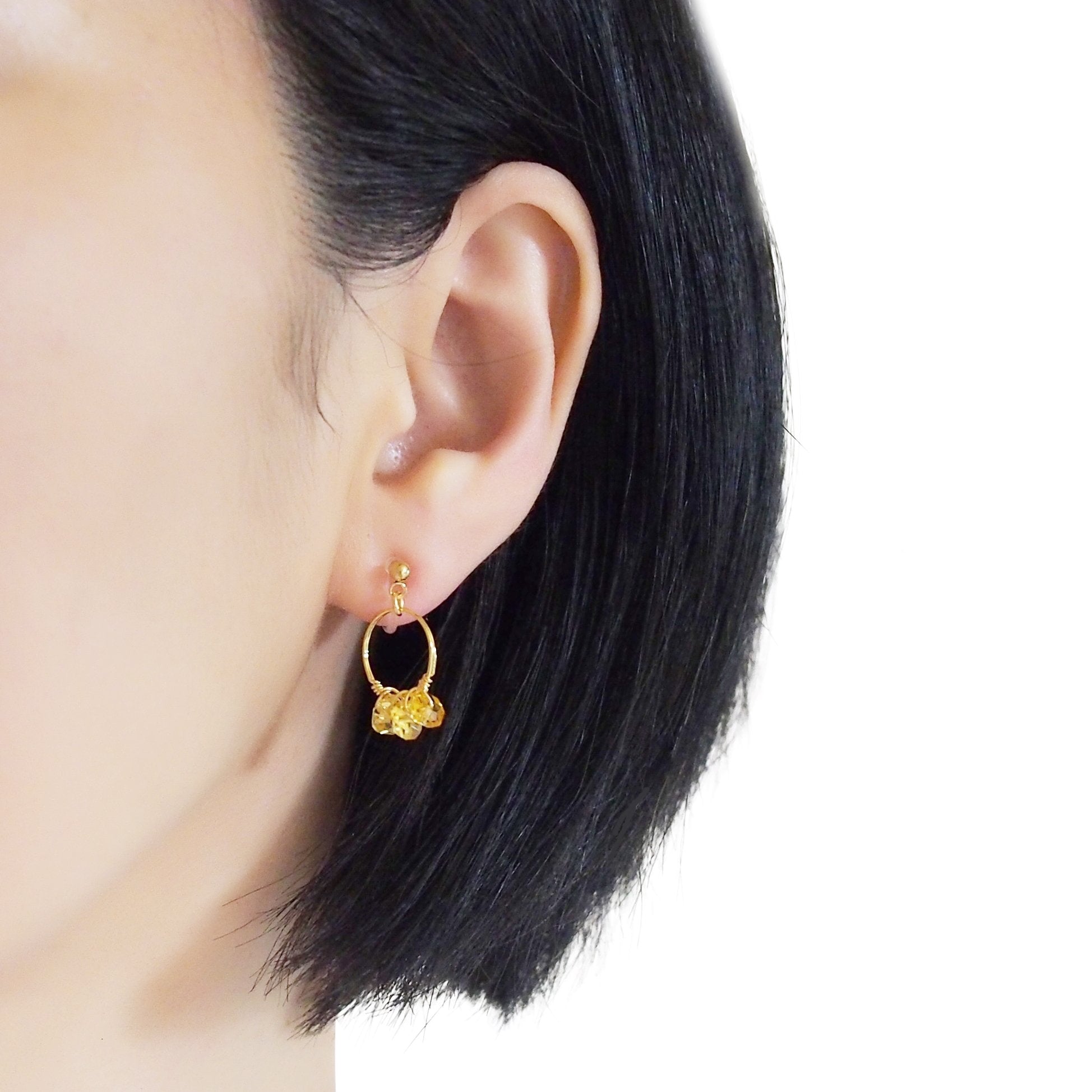 Yellow Citrine Gold Hoop Invisible Clip On Earrings - miyabigracejewelry.com