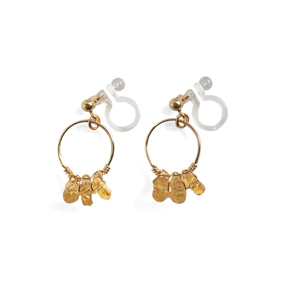 Yellow Citrine Gold Hoop Invisible Clip On Earrings - miyabigracejewelry.com