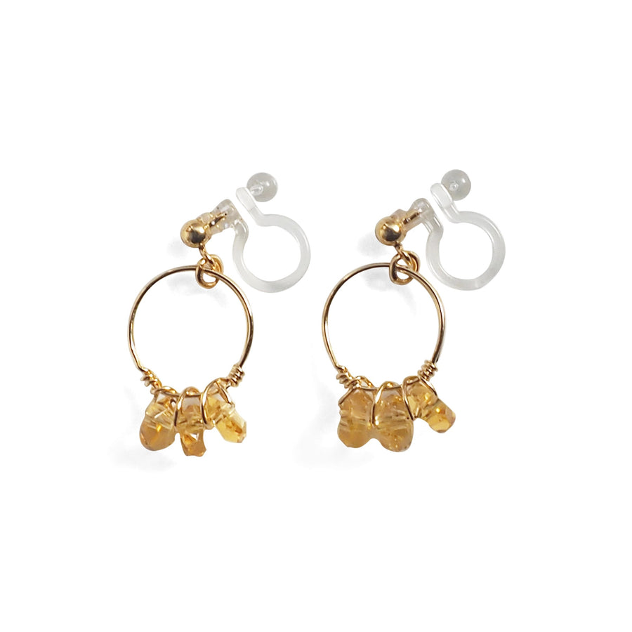 Yellow Citrine Gold Hoop Invisible Clip On Earrings - miyabigracejewelry.com