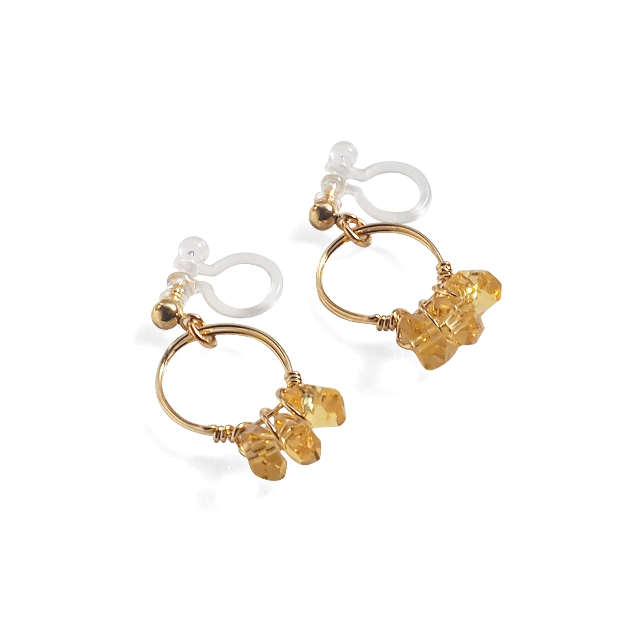Yellow Citrine Gold Hoop Invisible Clip On Earrings - miyabigracejewelry.com