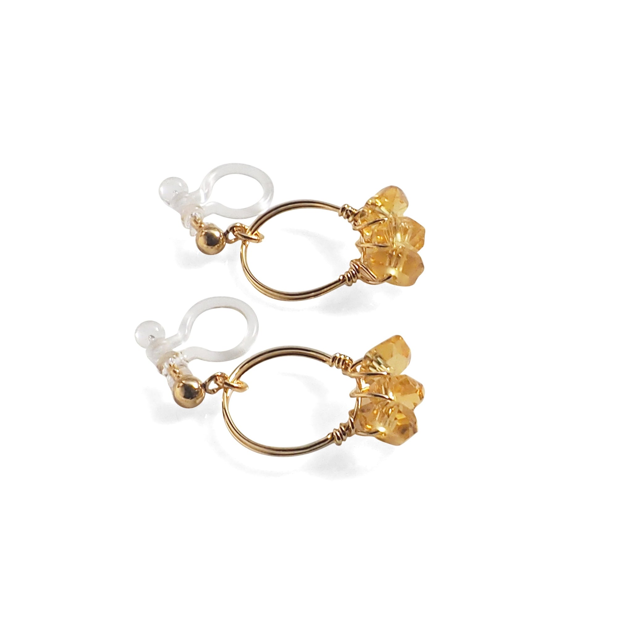 Yellow Citrine Gold Hoop Invisible Clip On Earrings - miyabigracejewelry.com