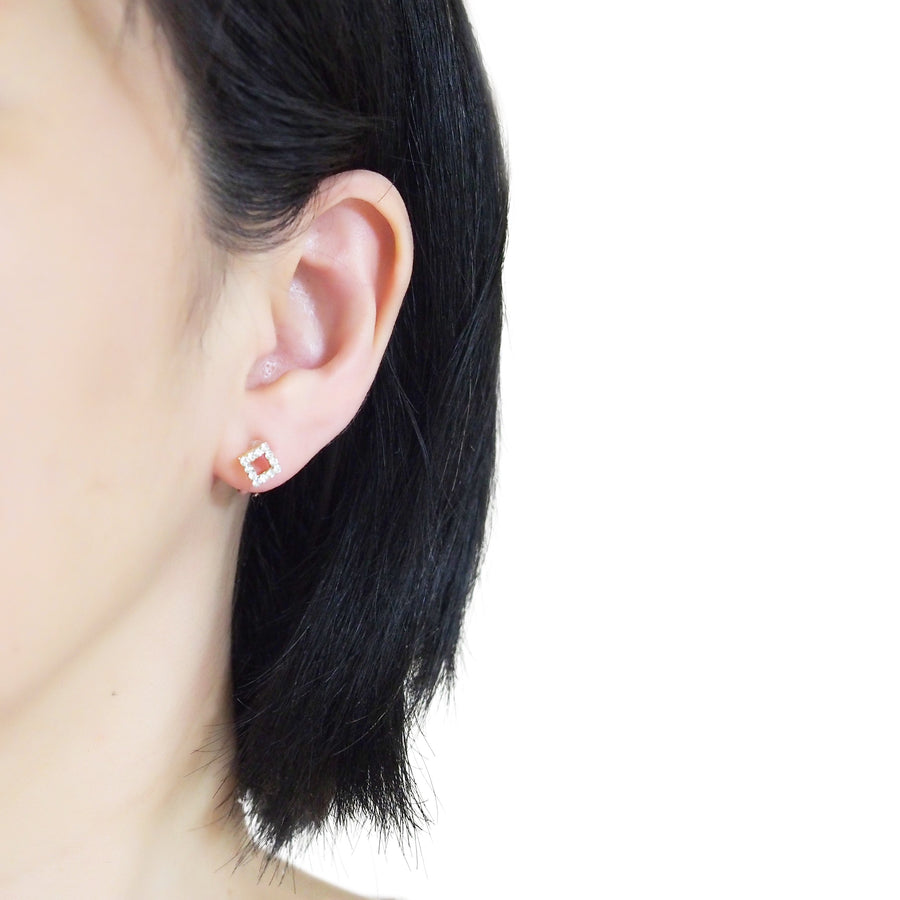 Square Rhinestone and Gold Invisible Clip On Stud Earrings - miyabigracejewelry.com