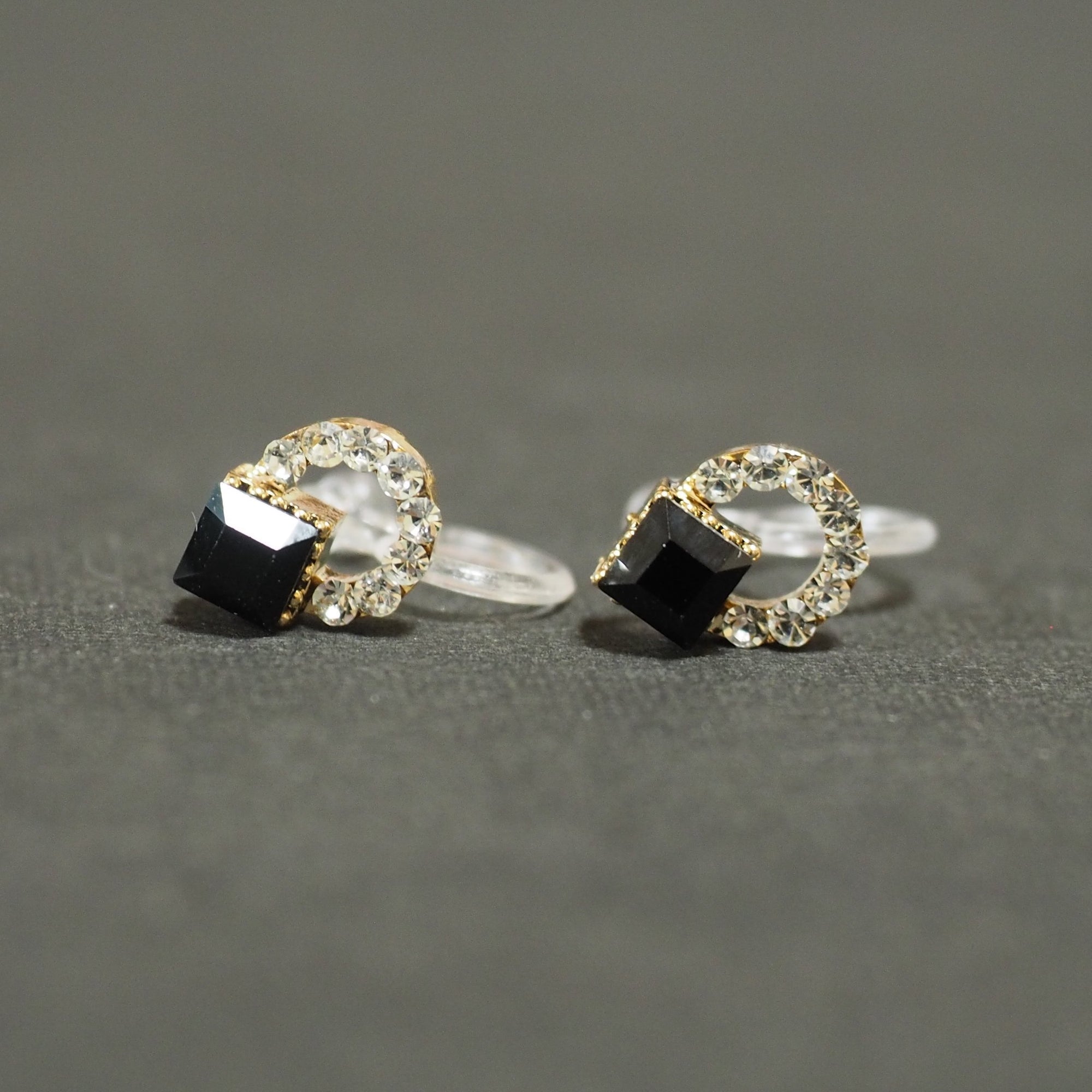 Black Swarovski Hoop Rhinestone Invisible Clip On Stud Earrings - miyabigracejewelry.com