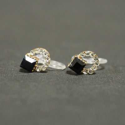 Black Swarovski Hoop Rhinestone Invisible Clip On Stud Earrings - miyabigracejewelry.com