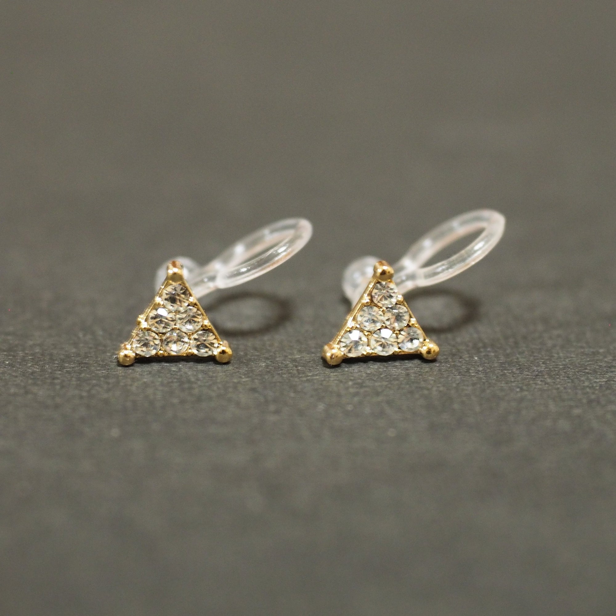 Gold Triangle Pave Rhinestone Invisible Clip On Stud Earrings - miyabigracejewelry.com