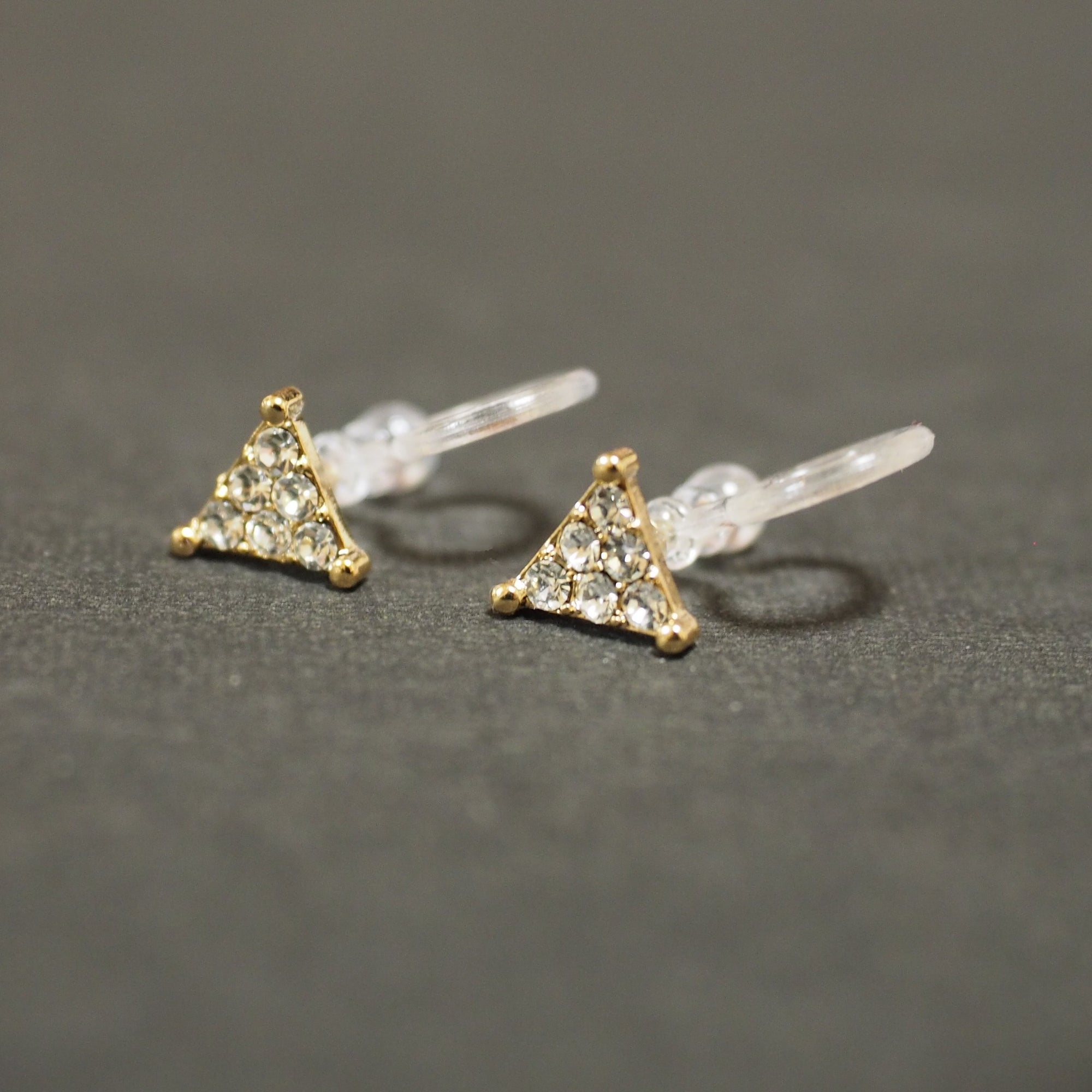 Gold Triangle Pave Rhinestone Invisible Clip On Stud Earrings - miyabigracejewelry.com