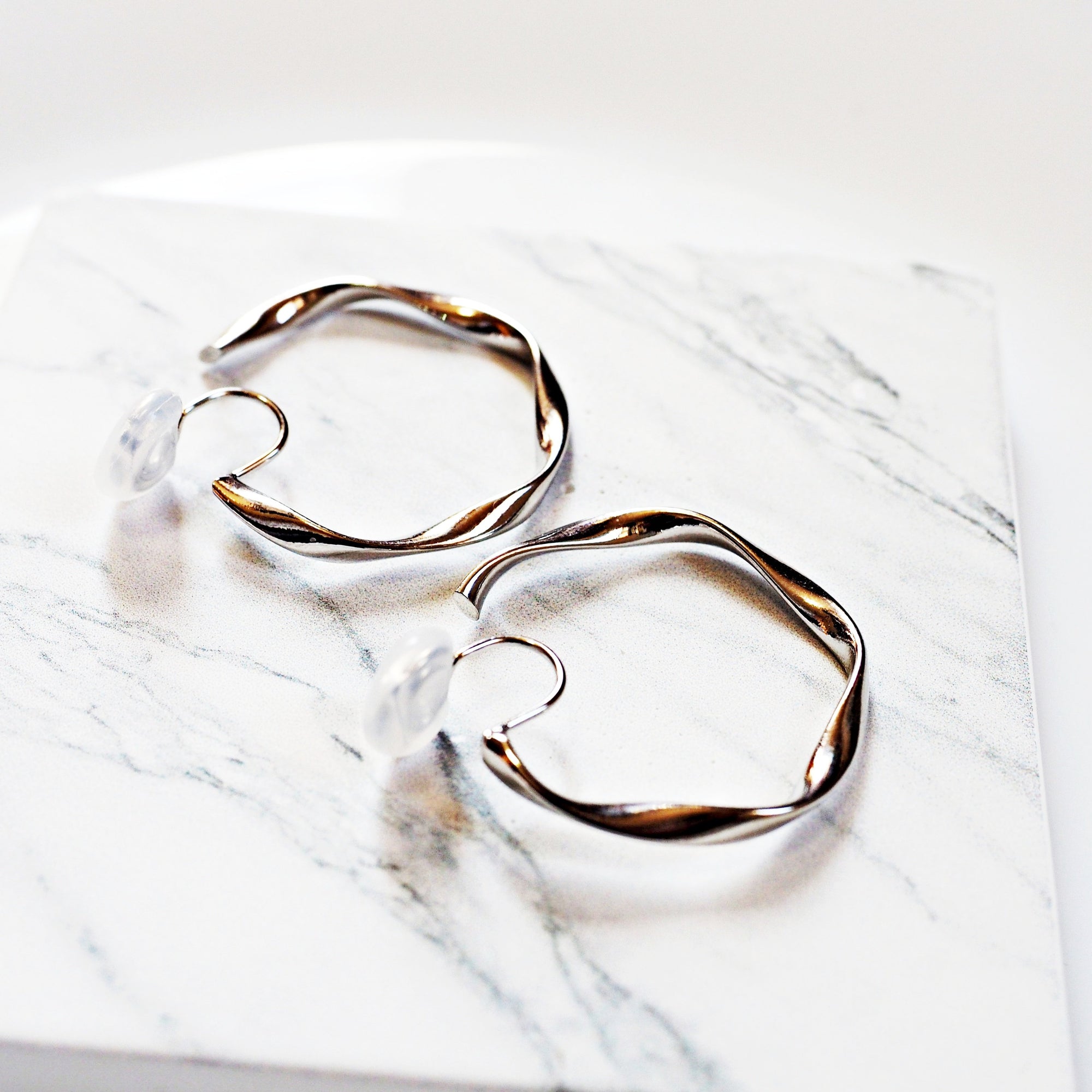 Silver 35mm Twisted Hoop Clip Angle Adjustable Invisible Spiral Clip On Earrings