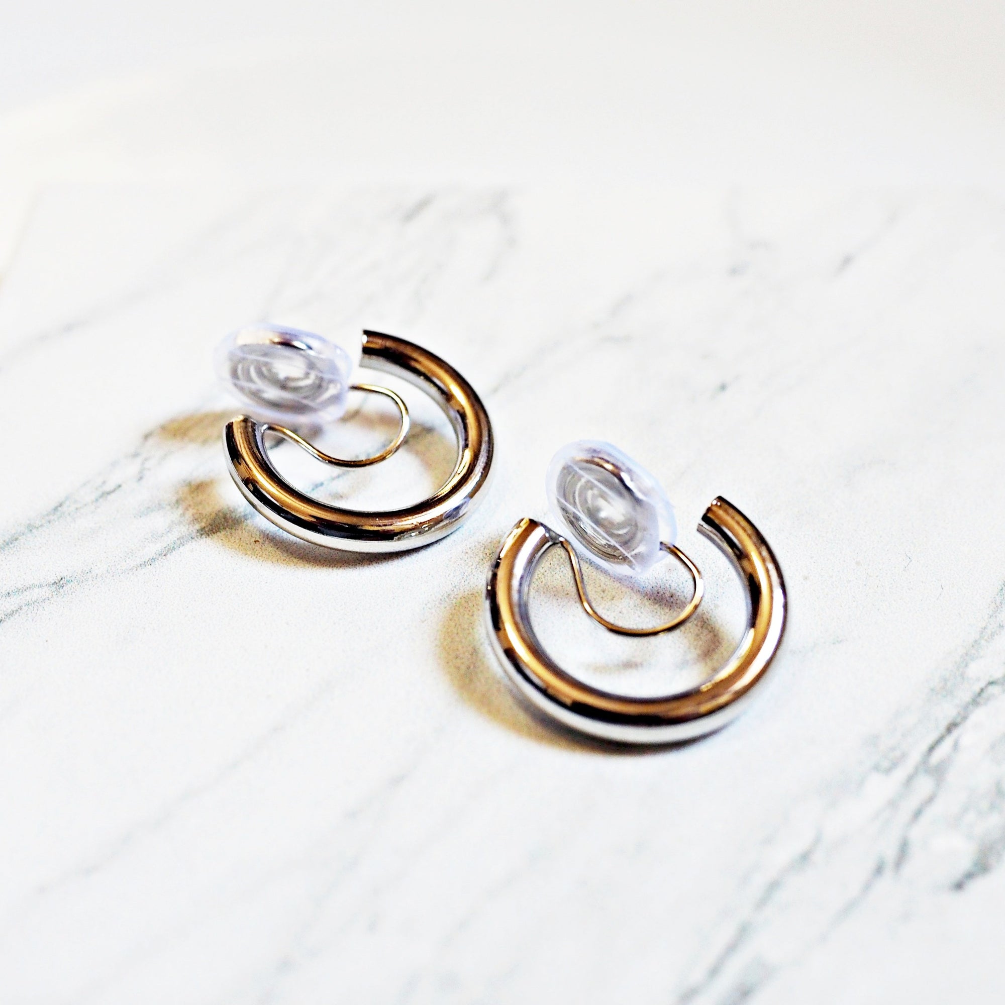 Silver 20mm Thick Hoop Clip Angle Adjustable Spiral Clip On Earrings