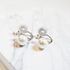 Silver Crystal Cubic Zirconia White Shell Pearl Bridal Wedding Clip Angle Adjustable Spiral Clip On Earrings