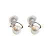 Silver Crystal Cubic Zirconia White Shell Pearl Bridal Wedding Clip Angle Adjustable Spiral Clip On Earrings