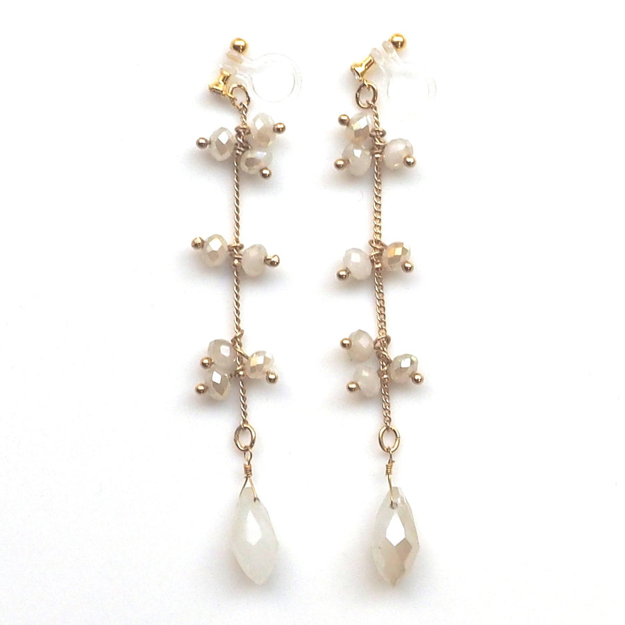 Dangle ivory beads invisible clip on earrings - miyabigracejewelry.com