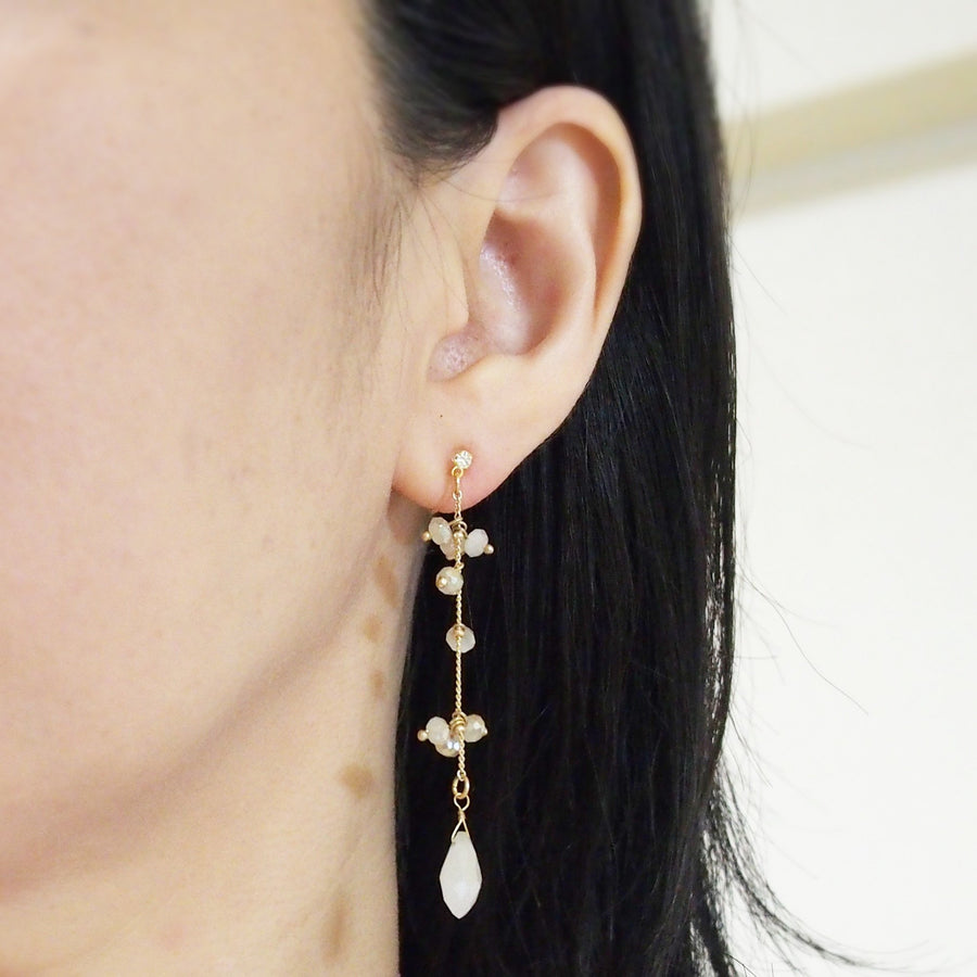 Dangle ivory beads invisible clip on earrings - miyabigracejewelry.com