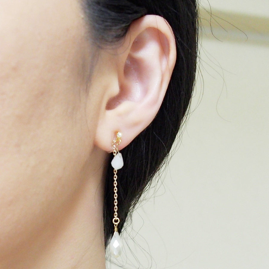 Dangle ivory beads invisible clip on earrings - miyabigracejewelry.com
