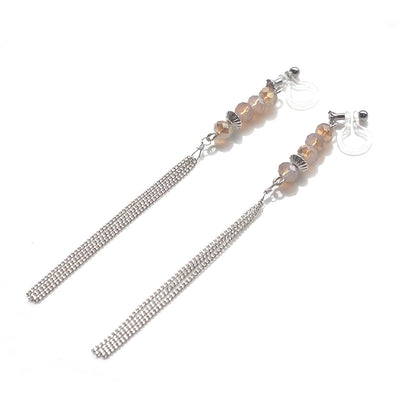 Ivory beads with silver tassel invisible clip on earrings - miyabigracejewelry.com