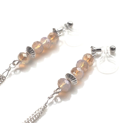 Ivory beads with silver tassel invisible clip on earrings - miyabigracejewelry.com