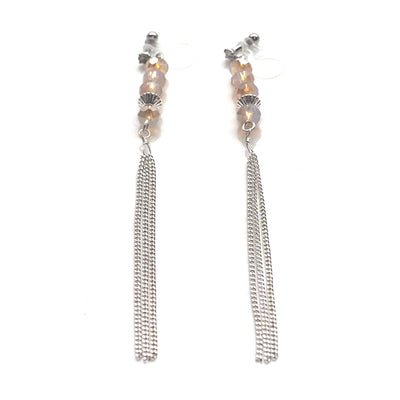 Ivory beads with silver tassel invisible clip on earrings - miyabigracejewelry.com