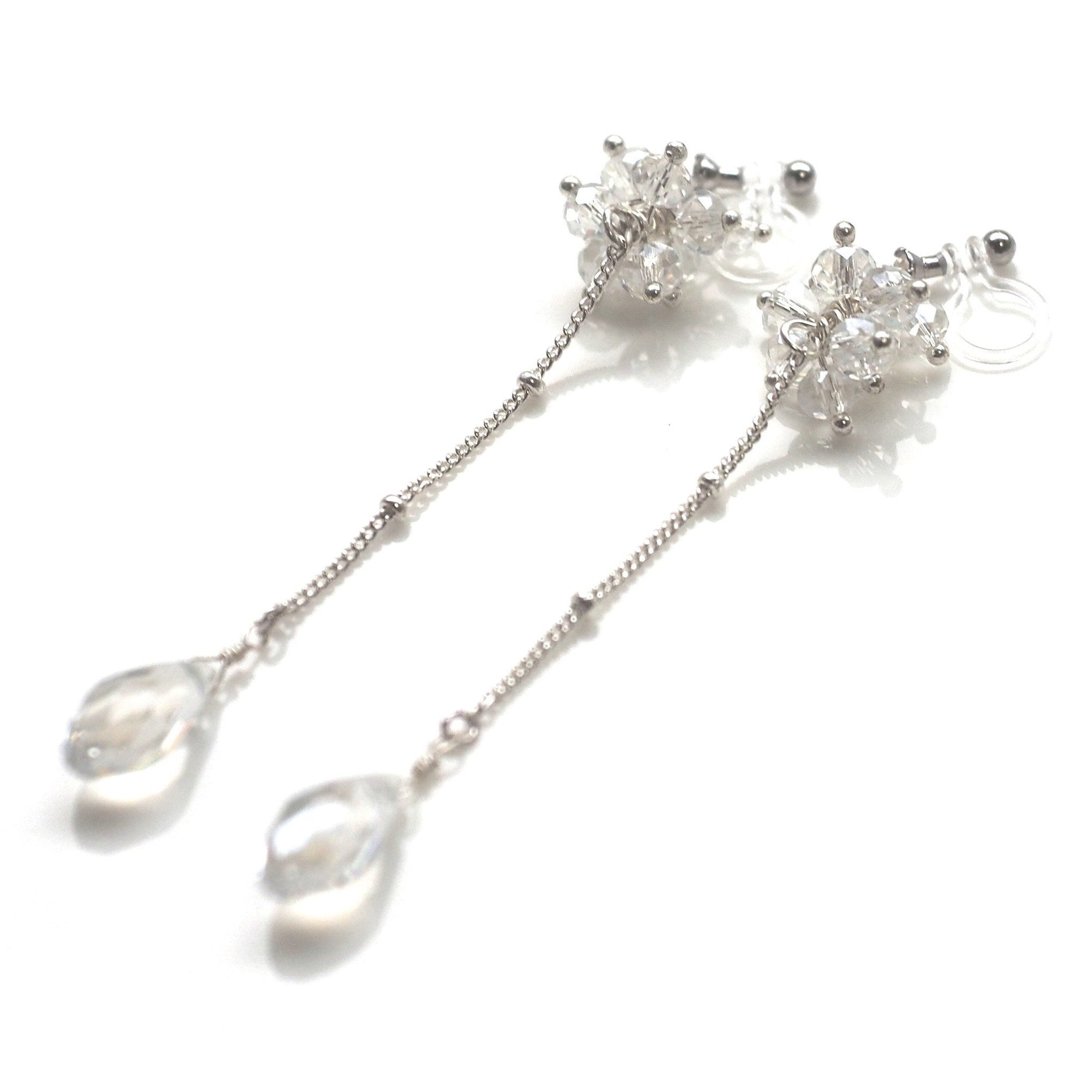Dangle crystal beaded invisible clip on earrings - miyabigracejewelry.com