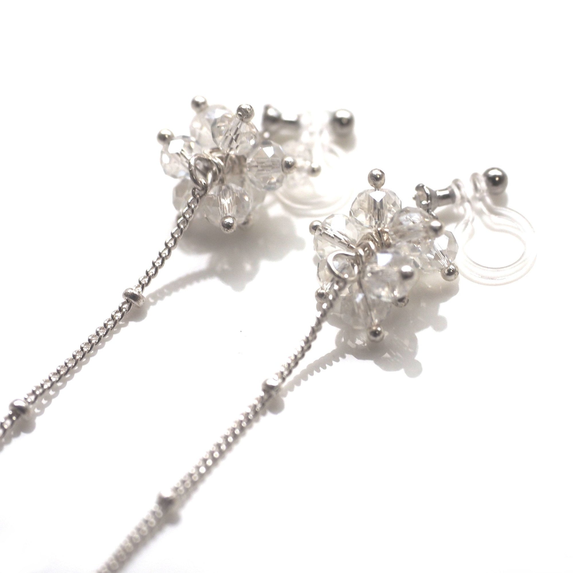 Dangle crystal beaded invisible clip on earrings - miyabigracejewelry.com