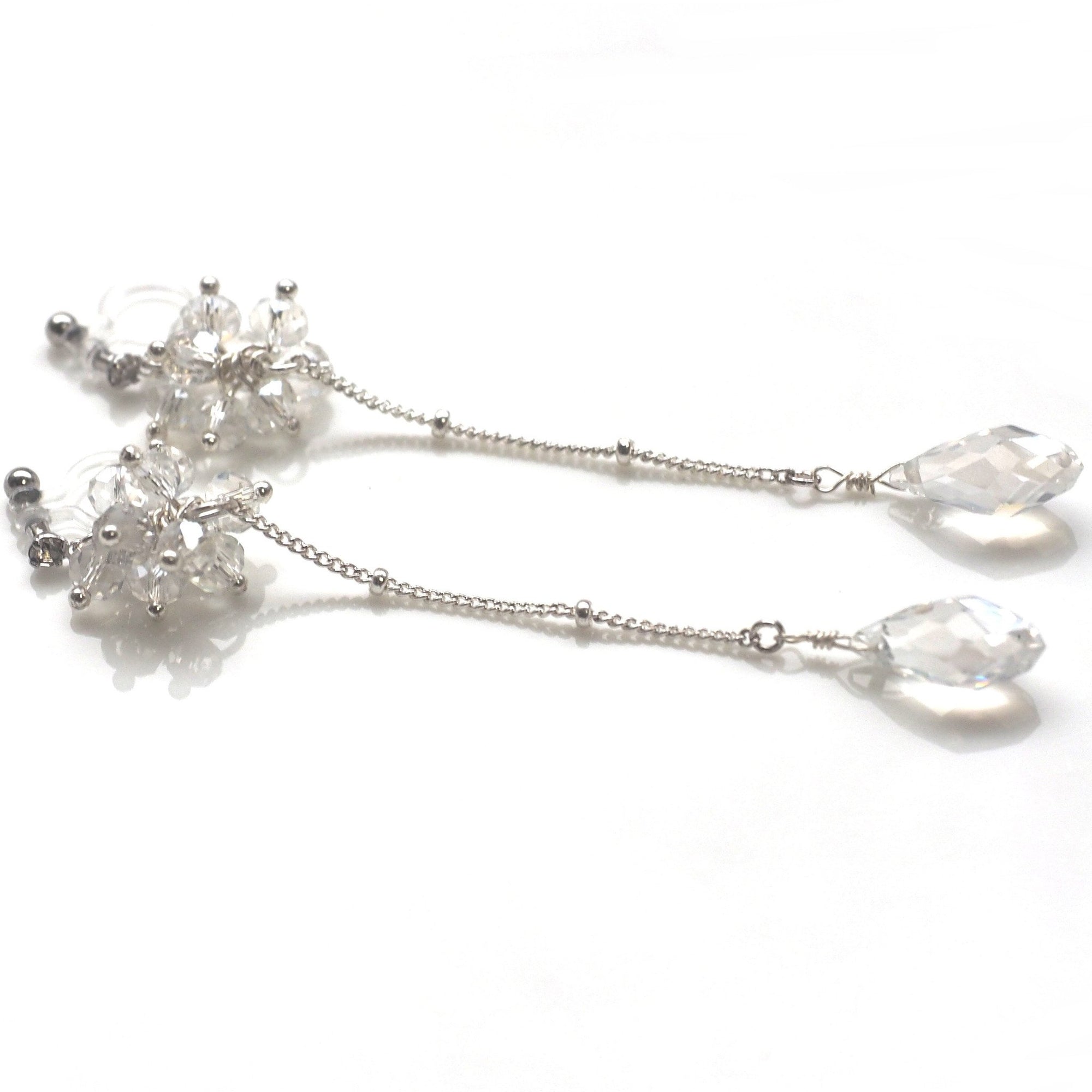 Dangle crystal beaded invisible clip on earrings - miyabigracejewelry.com