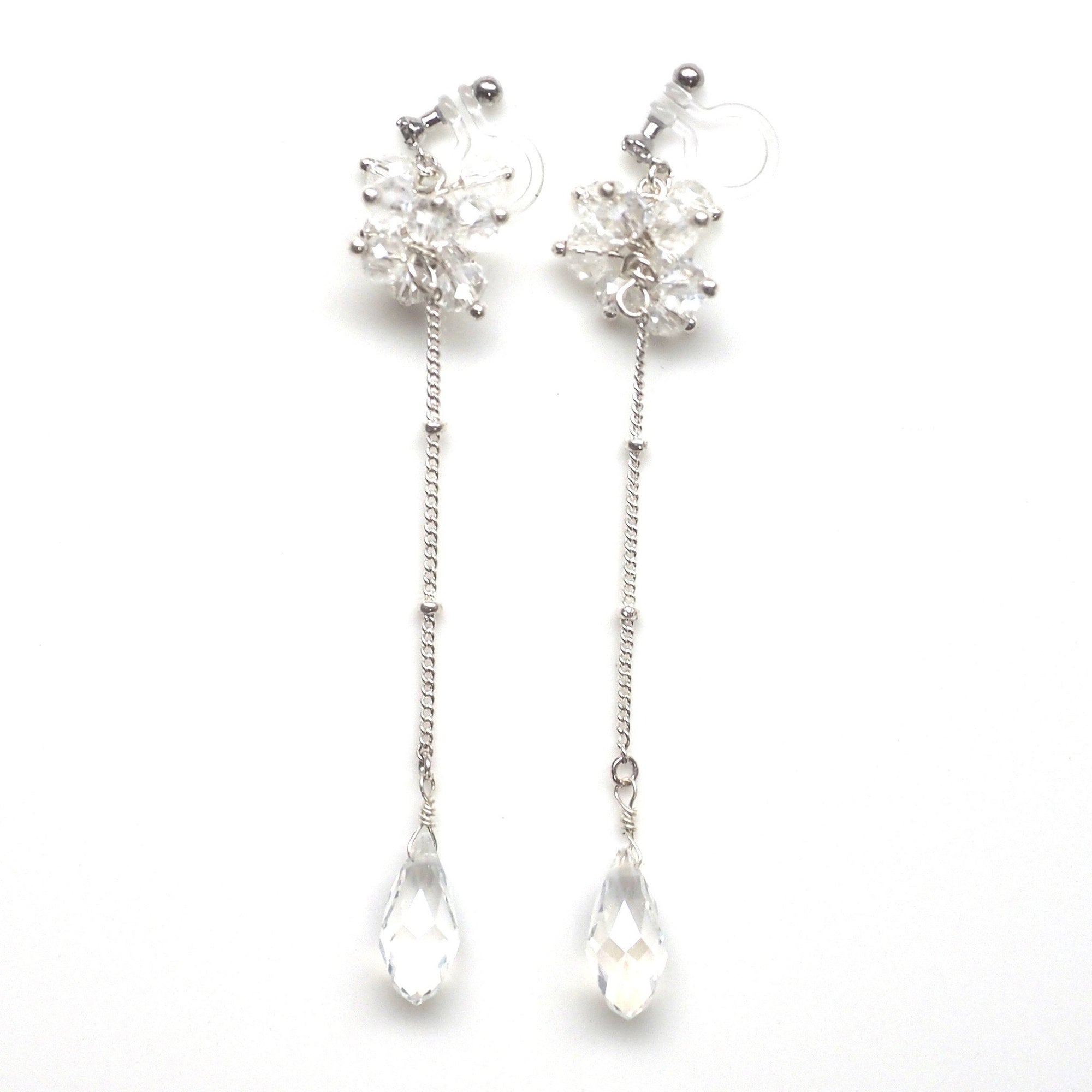 Dangle crystal beaded invisible clip on earrings - miyabigracejewelry.com