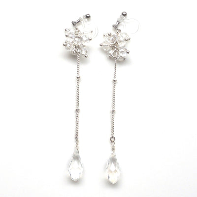 Dangle crystal beaded invisible clip on earrings - miyabigracejewelry.com