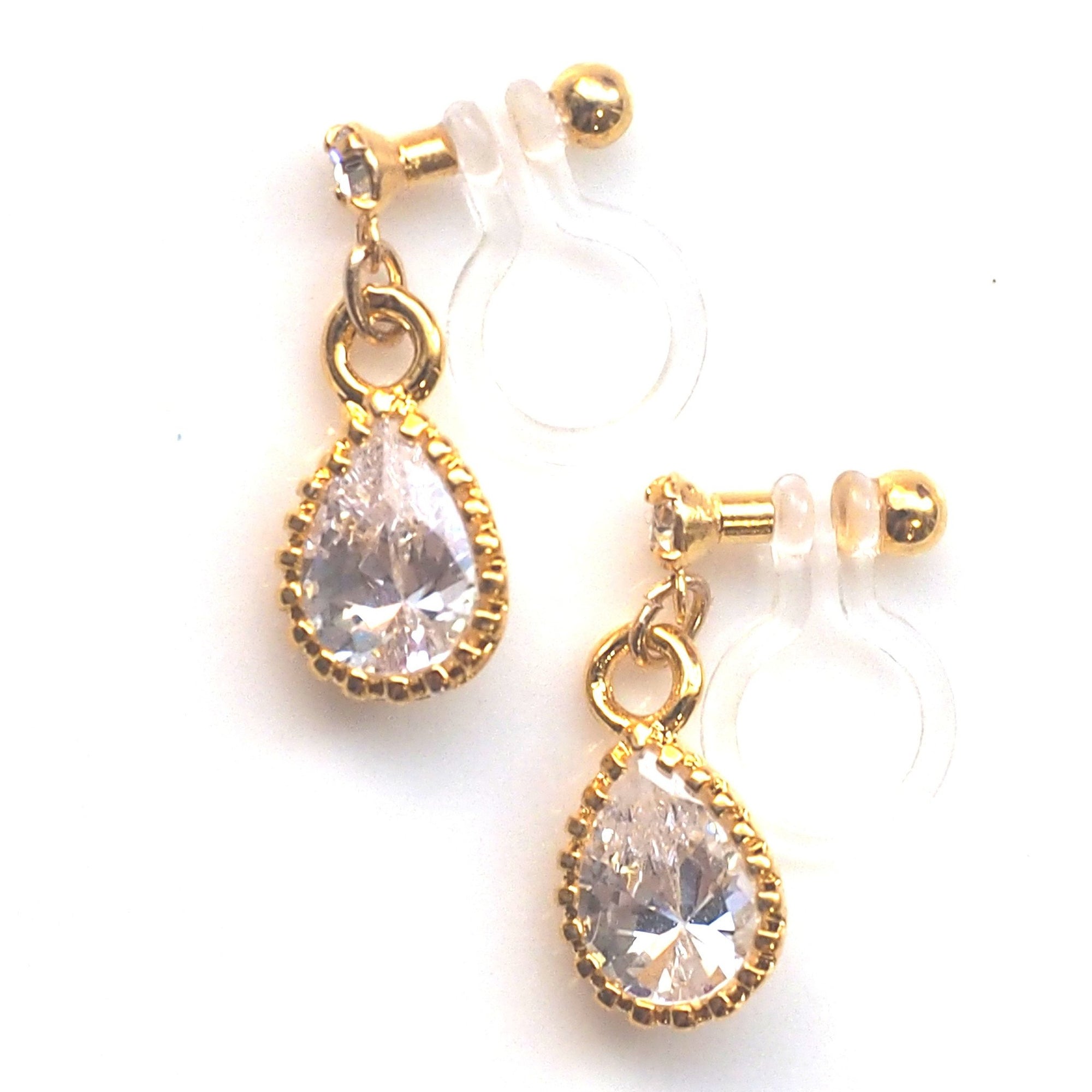 Cubic zirconia invisible clip on earrings - miyabigracejewelry.com