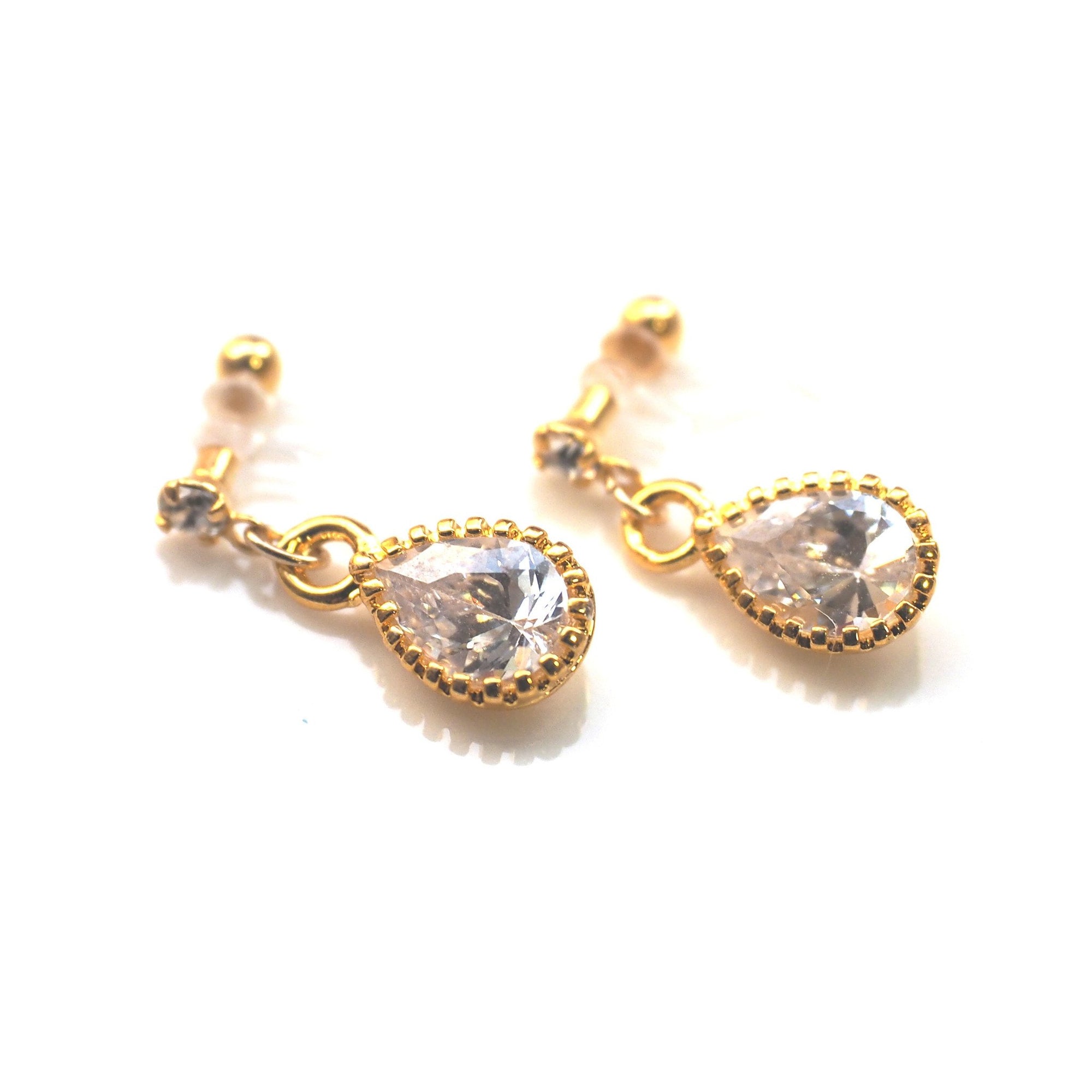 Cubic zirconia invisible clip on earrings - miyabigracejewelry.com