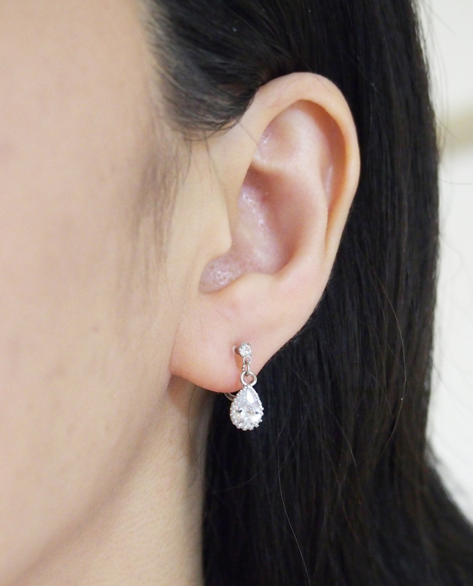Cubic zirconia invisible clip on earrings - miyabigracejewelry.com