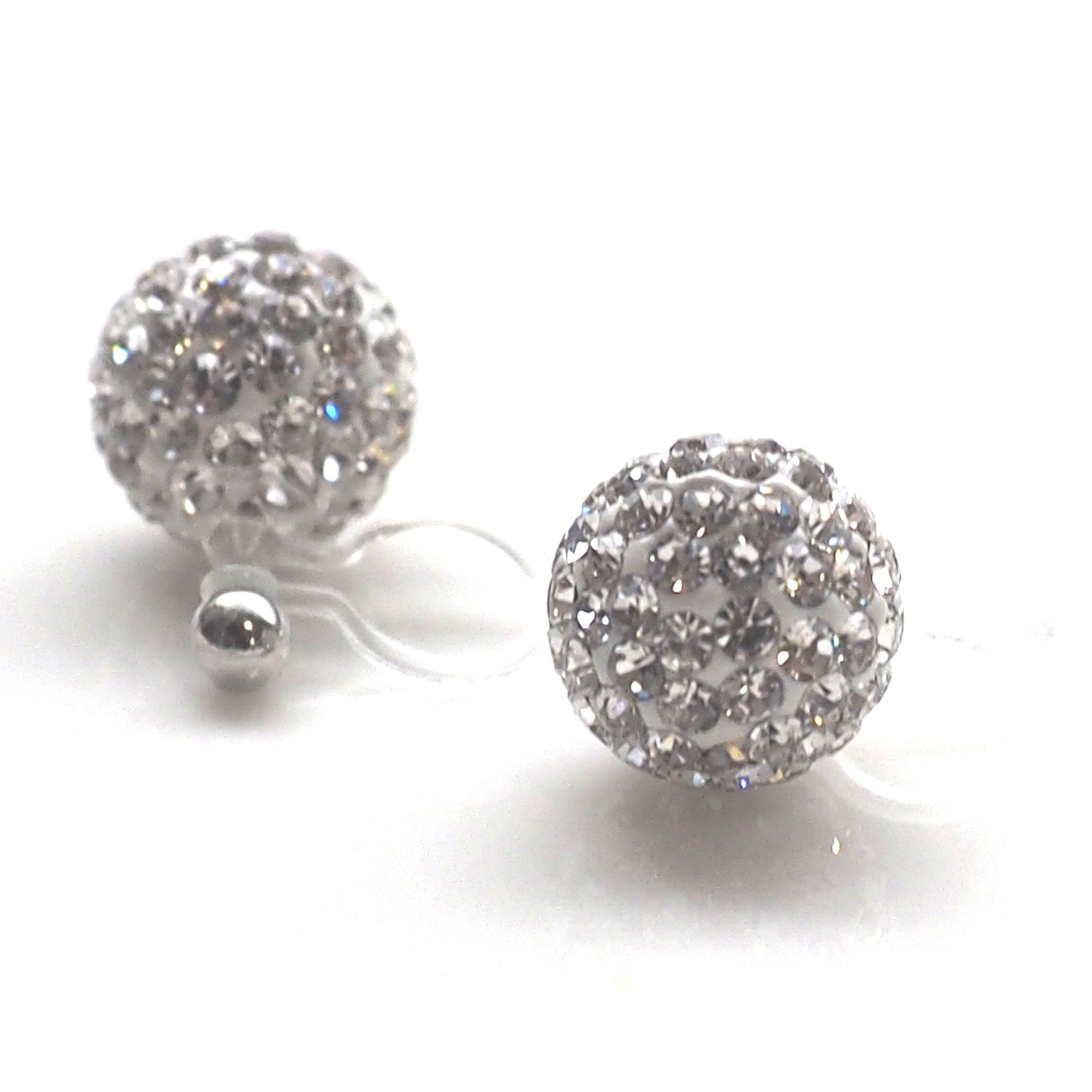 Rhinestone pave ball invisible clip on earrings - miyabigracejewelry.com