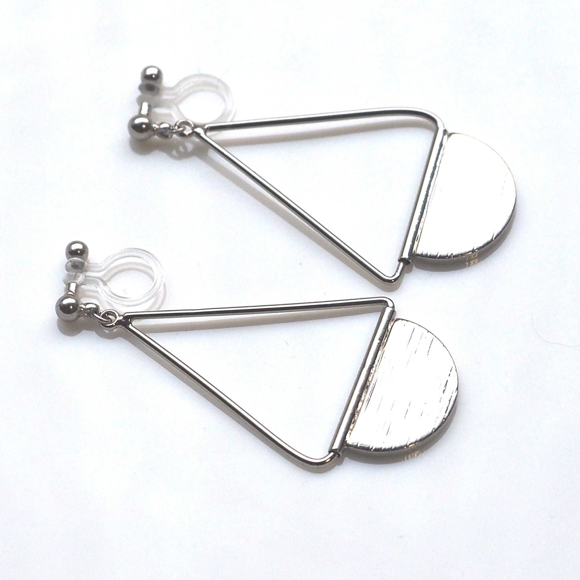 Silver half disc invisible clip on earrings - miyabigracejewelry.com