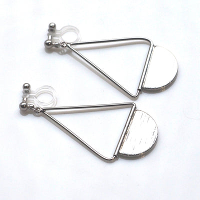 Silver half disc invisible clip on earrings - miyabigracejewelry.com