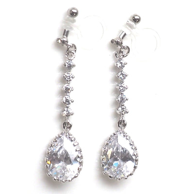 Bridal teardrop cubic zirconia invisible clip on earrings ( silver tone ) - Miyabi Grace