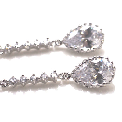 Bridal teardrop cubic zirconia invisible clip on earrings ( silver tone ) - Miyabi Grace