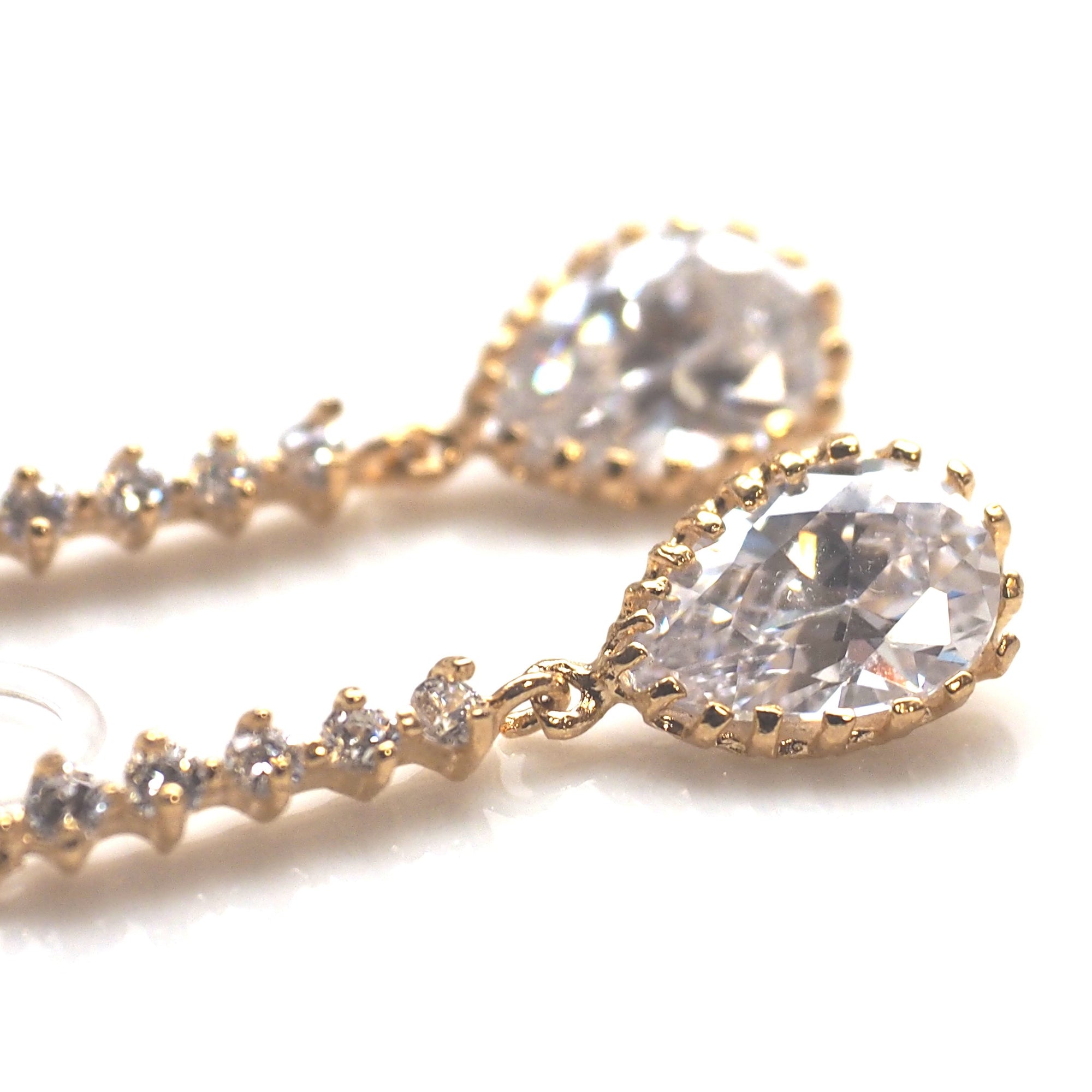 Bridal teardrop cubic zirconia invisible clip on earrings ( gold tone ) - miyabigracejewelry.com