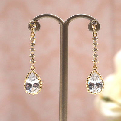 Bridal teardrop cubic zirconia invisible clip on earrings ( gold tone ) - miyabigracejewelry.com