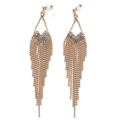 Dangle rhinestone and gold ball chain invisible clip on earrings - miyabigracejewelry.com