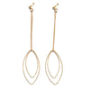 Dangle gold double textured marquise hoop invisible clip on earrings - miyabigracejewelry.com