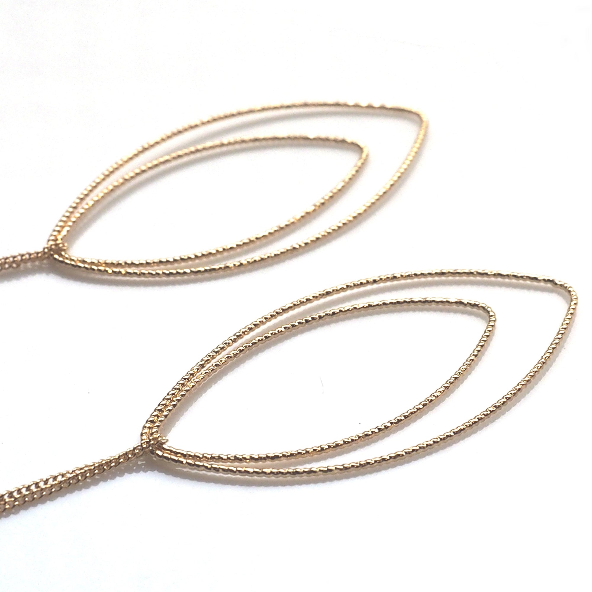 Dangle gold double textured marquise hoop invisible clip on earrings - miyabigracejewelry.com