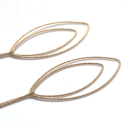 Dangle gold double textured marquise hoop invisible clip on earrings - miyabigracejewelry.com