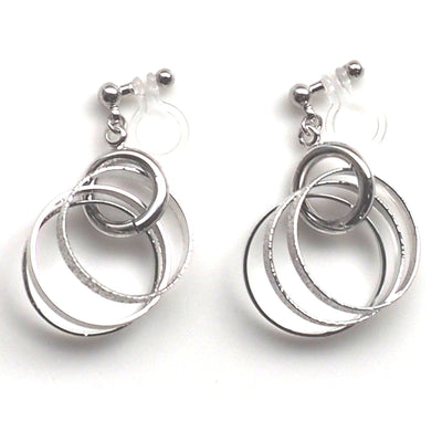 Three metallic silver rings invisible clip on earrings - miyabigracejewelry.com