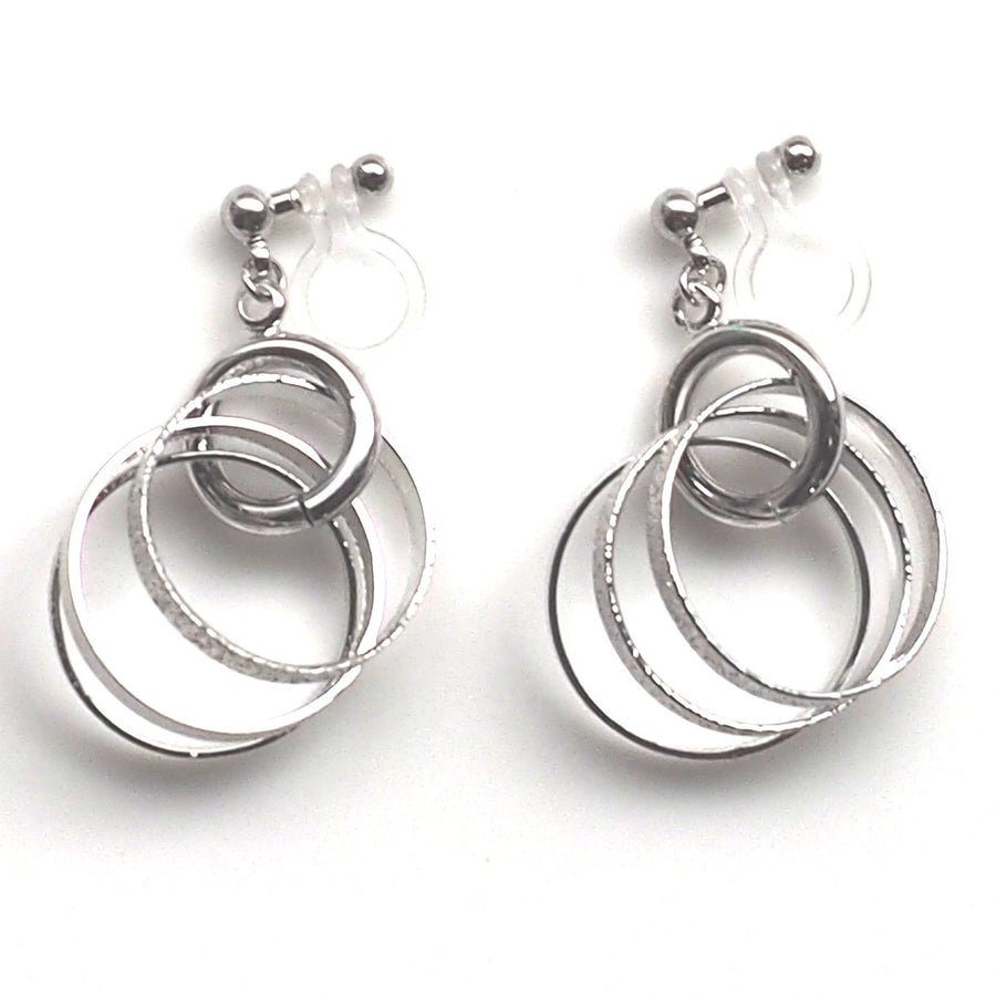 Three metallic silver rings invisible clip on earrings - miyabigracejewelry.com