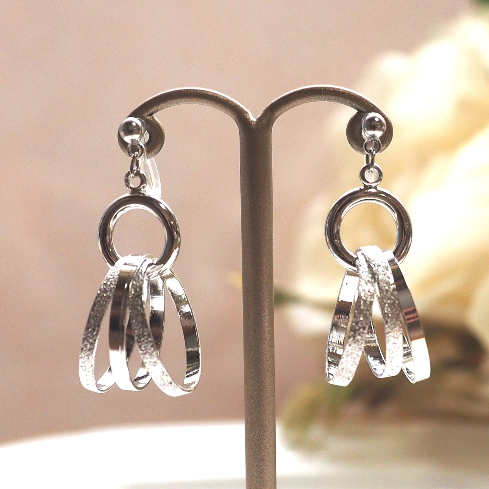 Three metallic silver rings invisible clip on earrings - miyabigracejewelry.com