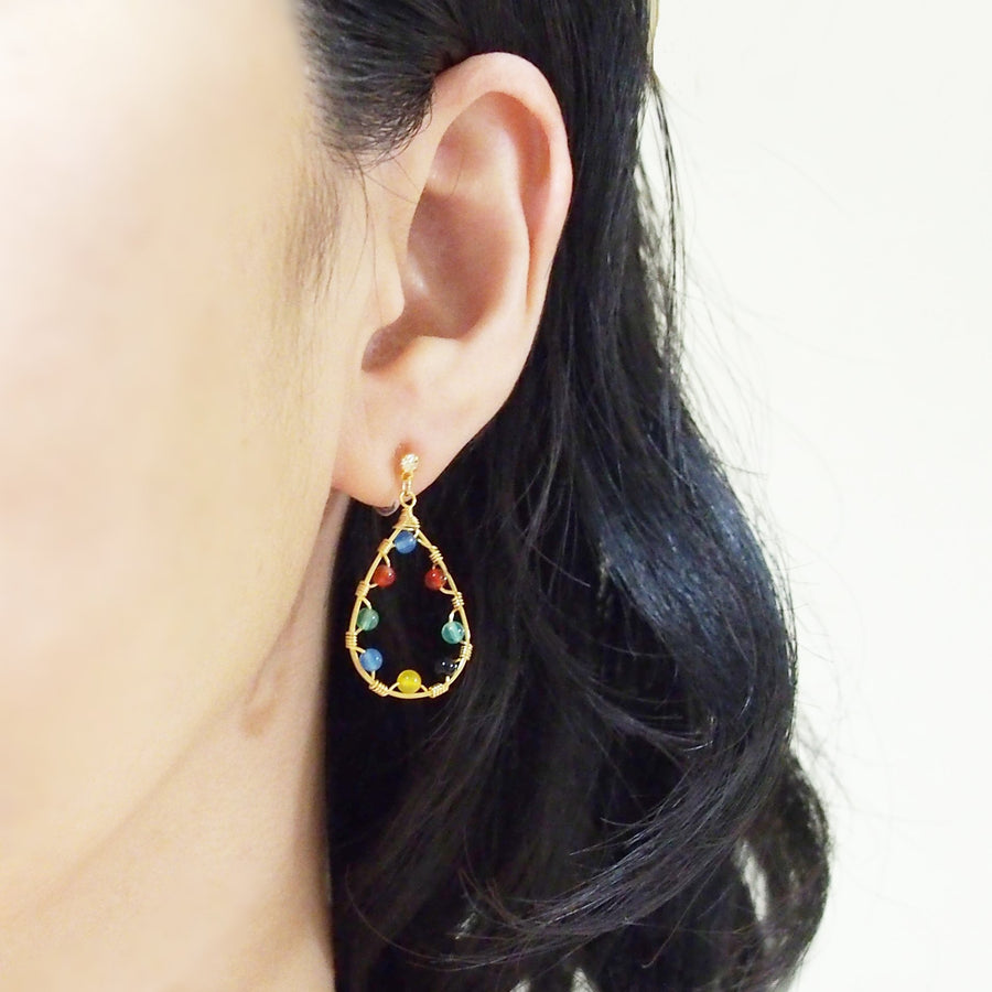 Multi color agate invisible clip on earrings - miyabigracejewelry.com
