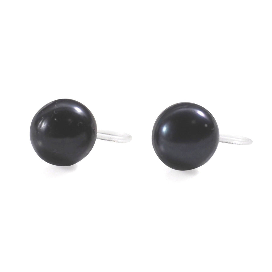 Black freshwater pearl invisible clip on stud earrings - miyabigracejewelry.com