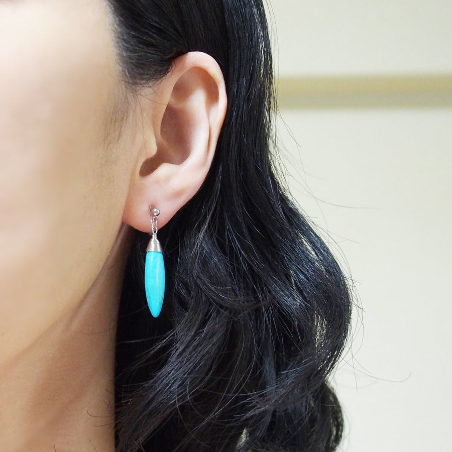 Blue turquoise bar invisible clip on earrings - miyabigracejewelry.com