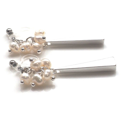 Freshwater and silver triangle bar invisible clip on earrings - miyabigracejewelry.com