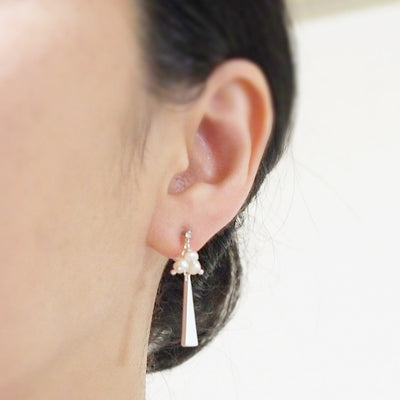 Freshwater and silver triangle bar invisible clip on earrings - miyabigracejewelry.com
