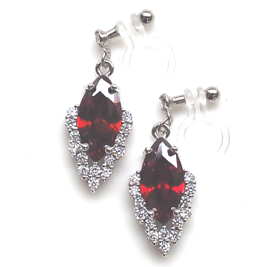 Bridal red cubic zirconia invisible clip on earrings ( silver tone ) - miyabigracejewelry.com