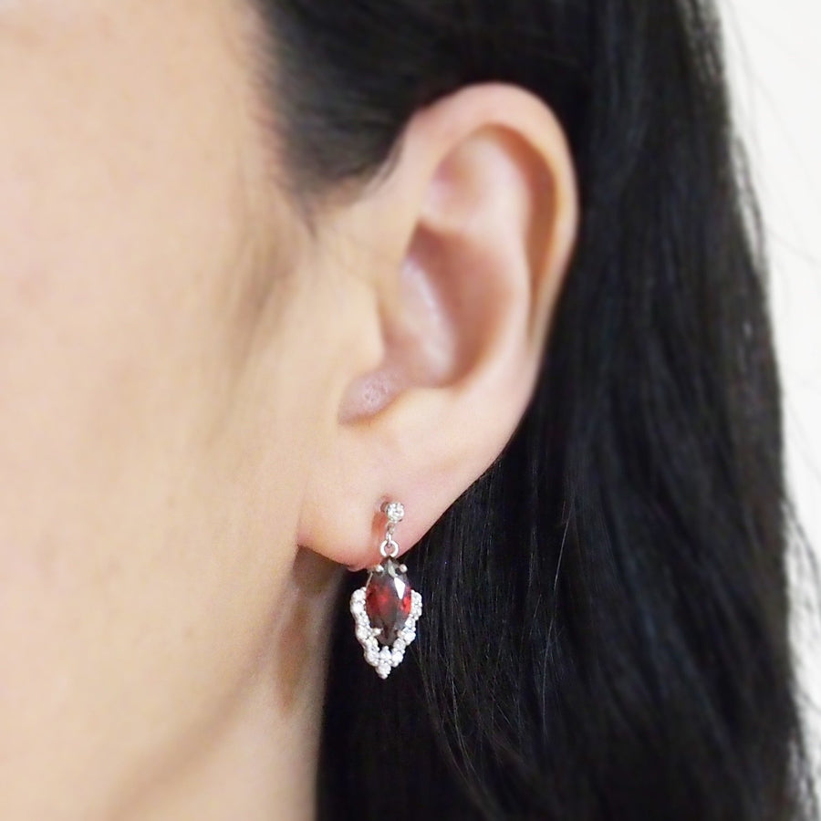 Bridal red cubic zirconia invisible clip on earrings ( silver tone ) - miyabigracejewelry.com